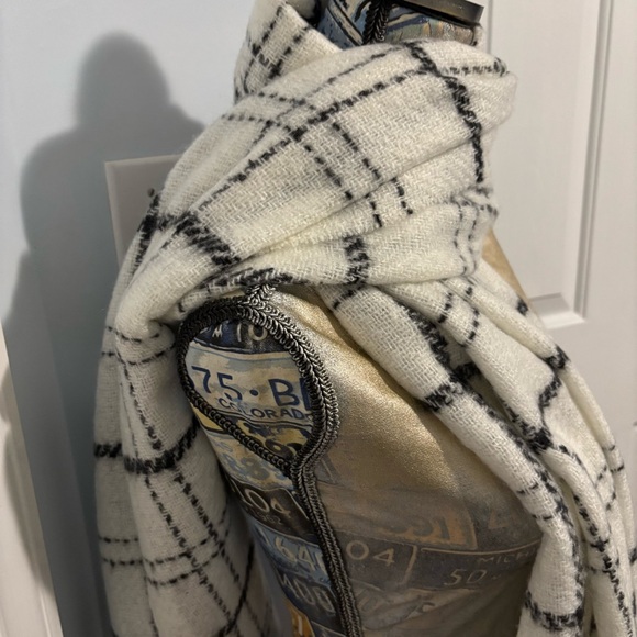 Windowpane Winter White, Black Extra Long/Wide Scarf/Wrap - Picture 9 of 10